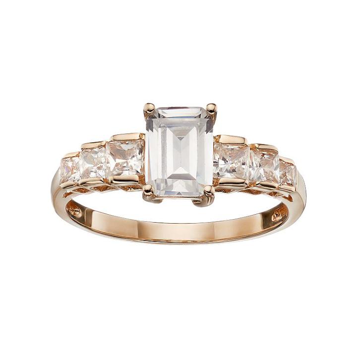 Emotions Cubic Zirconia 10k Gold Ring - Made With Swarovski Zirconia, Women's, Size: 7, White