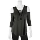Juniors' Iz Byer Lace-up Cold Shoulder Top, Size: Xs, Dark Grey