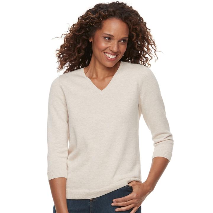 Women's Croft & Barrow&reg; V-neck Lightweight Sweater, Size: Small, Lt Beige