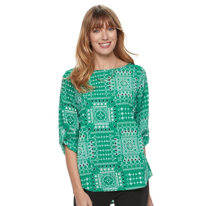 Women's Croft & Barrow&reg; Print Roll-tab Top, Size: Xxl, Med Green