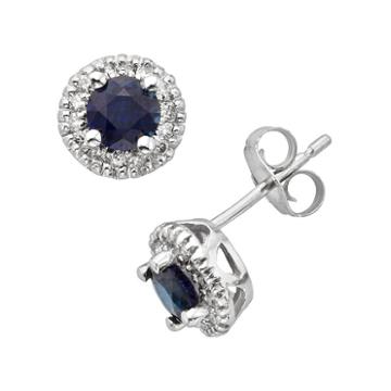 The Regal Collection 14k White Gold Genuine Sapphire And 1/6-ct. T.w. Igl Certified Diamond Frame Stud Earrings, Women's, Blue