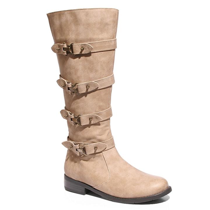 2 Lips Too Joe Women's Buckle Riding Boots, Size: Medium (7.5), Dark Beige