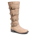 2 Lips Too Joe Women's Buckle Riding Boots, Size: Medium (7.5), Dark Beige