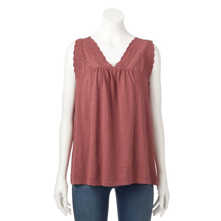 Women's Sonoma Goods For Life&trade; Lace Trim Tank, Size: Medium, Dark Red