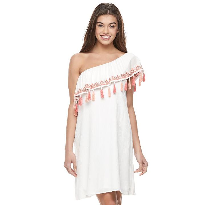 Juniors' Lily Rose Fringe One Shoulder Dress, Girl's, Size: Xs, Natural