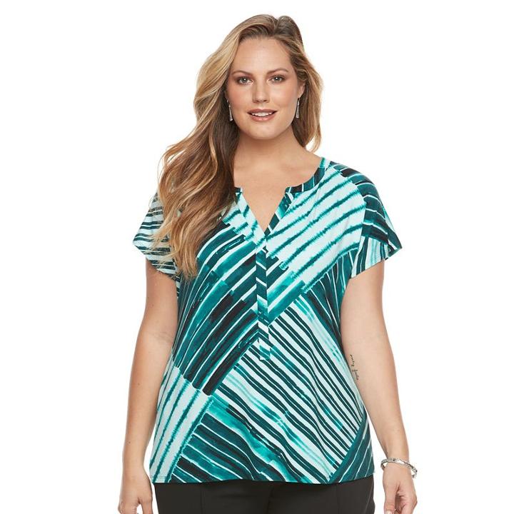 Plus Size Dana Buchman Printed Splitneck Top, Women's, Size: 1xl, Green