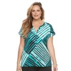 Plus Size Dana Buchman Printed Splitneck Top, Women's, Size: 1xl, Green