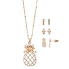 Mudd&reg; Pineapple Pendant Necklace & Stud Earring Set, Women's, Gold
