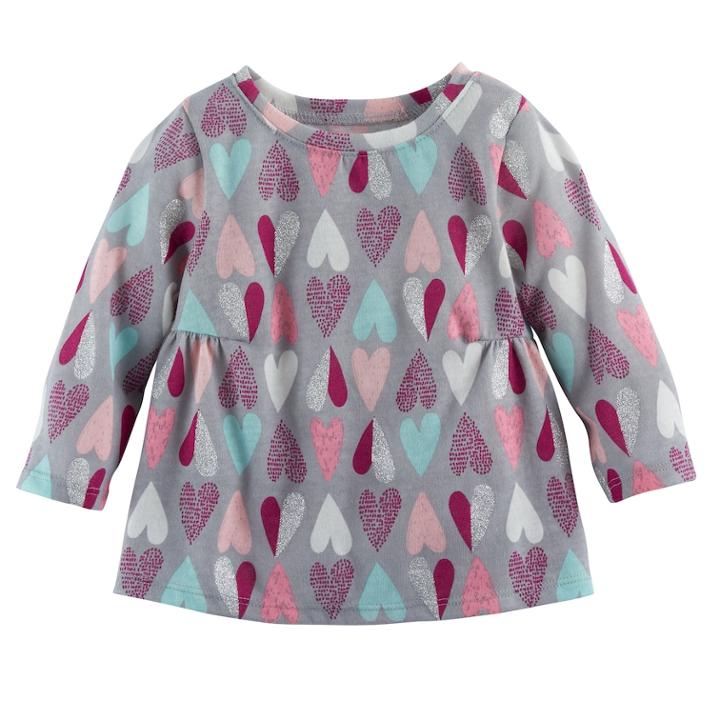 Baby Girl Jumping Beans&reg; Print Shirred Top, Size: 9 Months, Med Grey