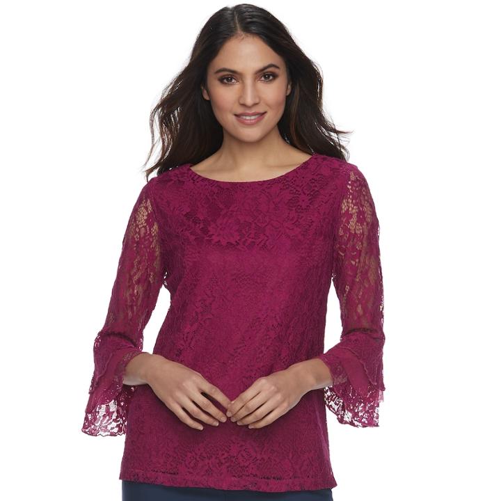 Women's Elle&trade; Lace Bell-sleeve Top, Size: Xxl, Pink