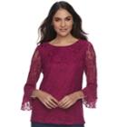 Women's Elle&trade; Lace Bell-sleeve Top, Size: Xxl, Pink