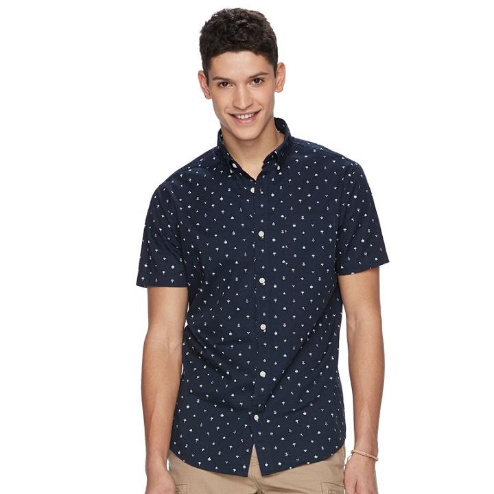 Men's Urban Pipeline&reg; Maxflex Print Button-down Shirt, Size: Large, Dark Blue