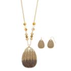 Brown Guitar Pick Pendant Necklace & Drop Earring Set, Women's