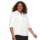 Plus Size Croft & Barrow&reg; Roll-tab Shirt, Women's, Size: 3xl, White Oth