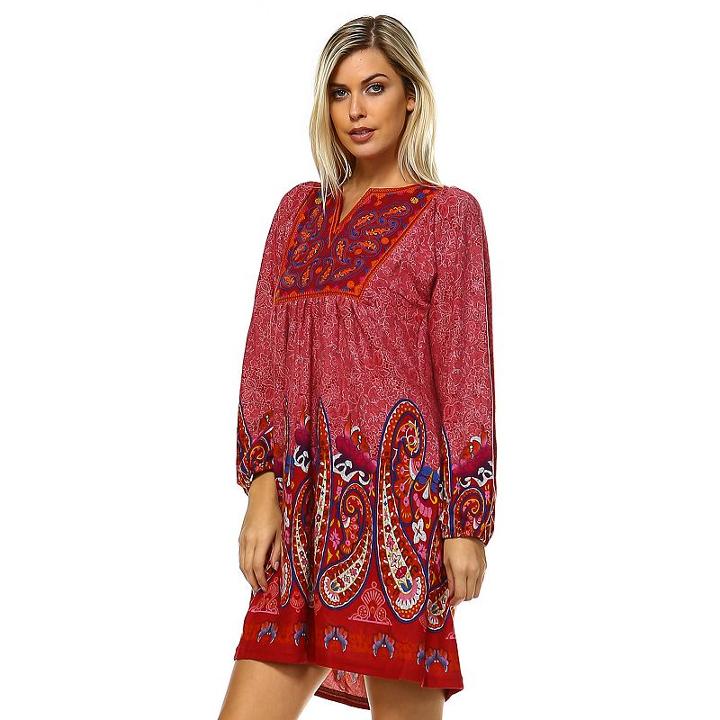 Women's White Mark Smocked Paisley Sweaterdress, Size: Xl, Med Red