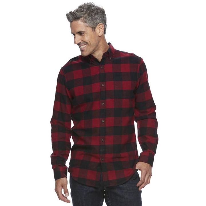Men's Croft & Barrow&reg; True Comfort Plaid Classic-fit Flannel Button-down Shirt, Size: Xxl, Dark Red