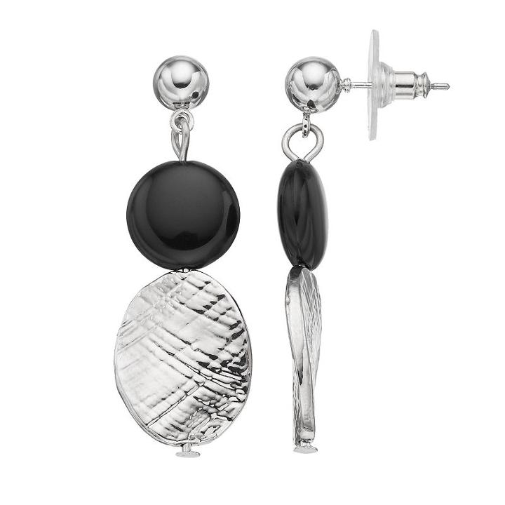 Black Textured Double Drop Earrings, Women's