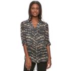 Juniors' Candie's&reg; Print Split-back Hem Blouse, Teens, Size: Large, Black