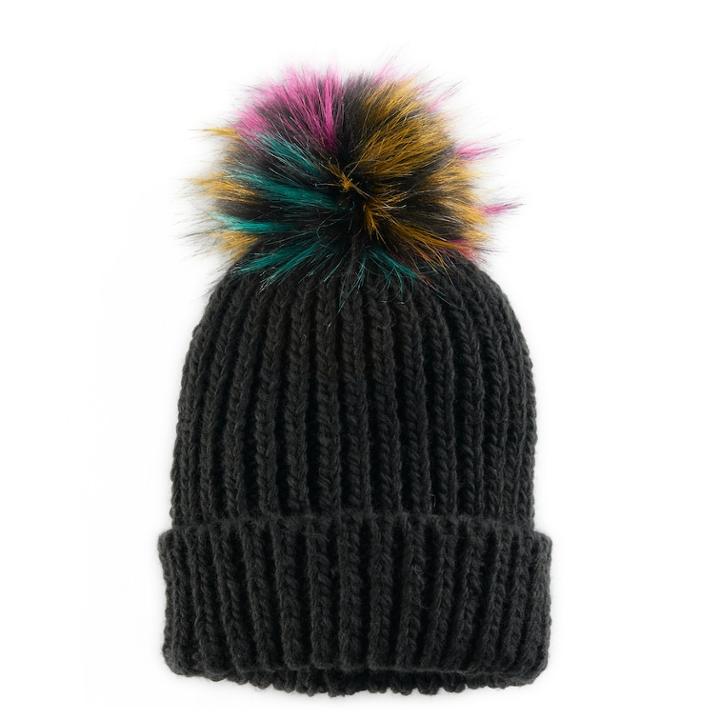 Women's So&reg; Faux Fur Pom Pom Ribbed Beanie, White Oth