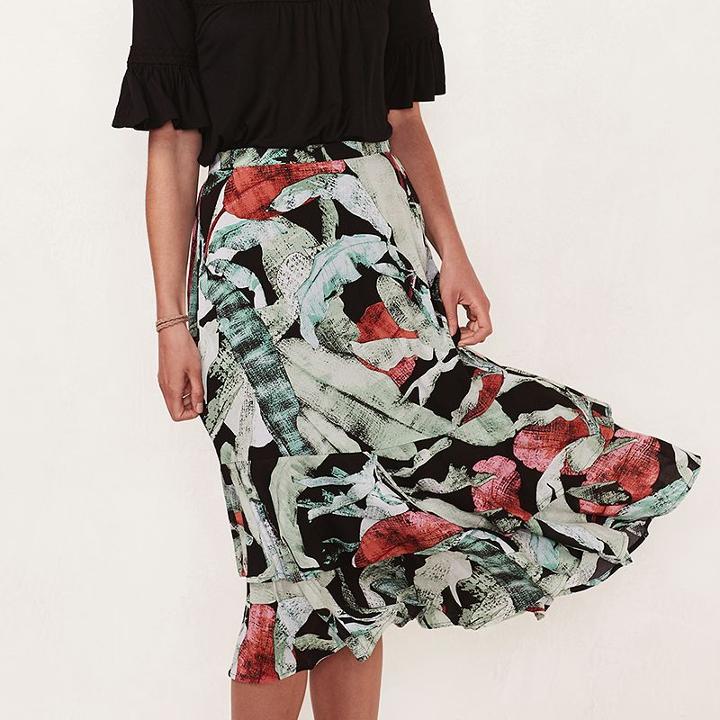Women's Lc Lauren Conrad Tiered Midi Skirt, Size: Small, Black