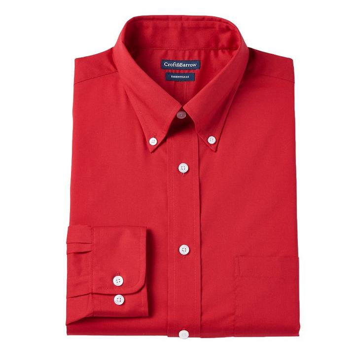 Men's Croft & Barrow&reg; Slim-fit Button-down Collar Dress Shirt - Men, Size: 17 36/37, Med Red
