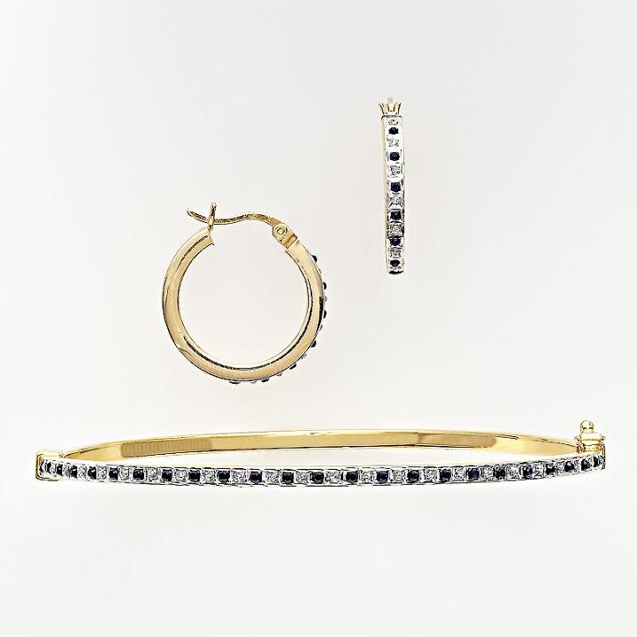 18k Gold Over Silver Sapphire And Diamond Accent Bracelet And Earring Set, Women's, Blue