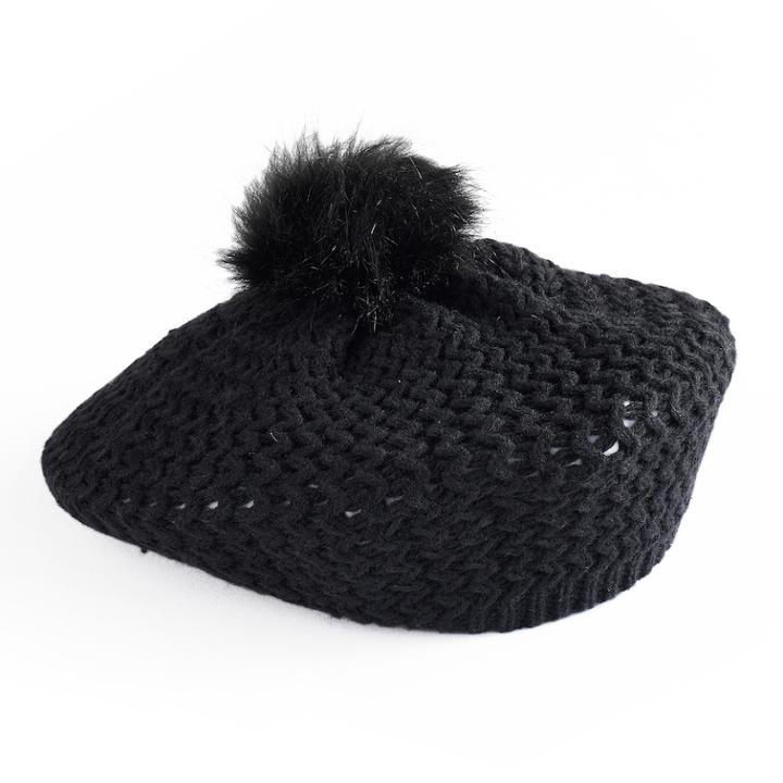 Women's Apt. 9&reg; Faux Fur Pom Pom Knit Beret, Grey Other
