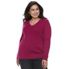 Plus Size Croft & Barrow&reg; Essential Cable Knit V-neck Sweater, Women's, Size: 2xl, Dark Pink