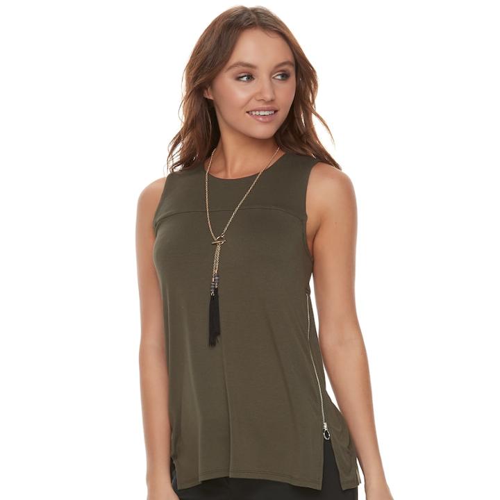 Women's Apt. 9&reg; Zipper Accent Tank, Size: Large, Green