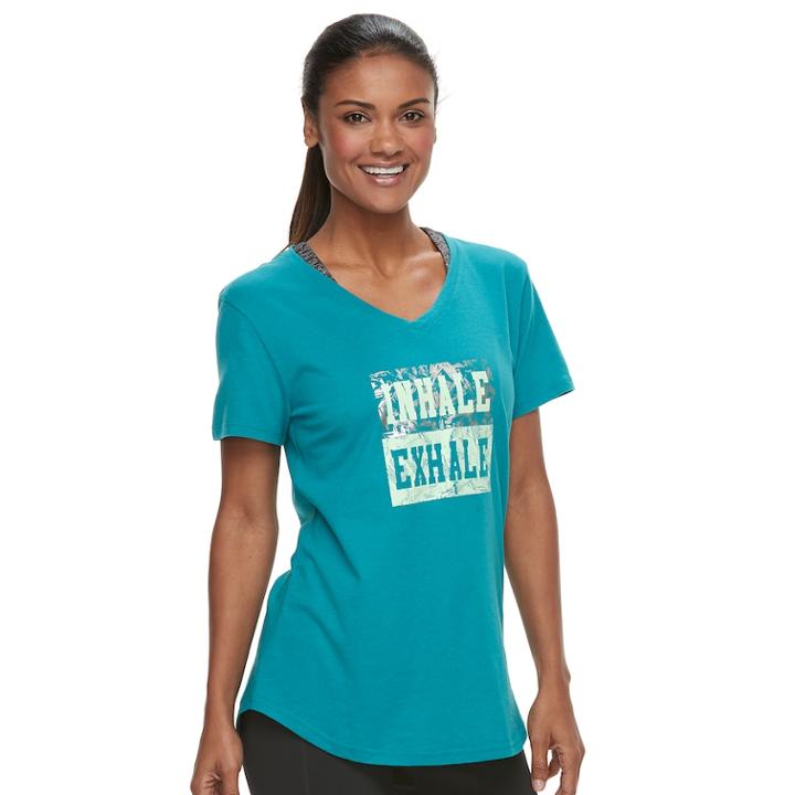 Women's Tek Gear&reg; Dry Tek V-neck Tee, Size: Xl Tall, Turquoise/blue (turq/aqua)