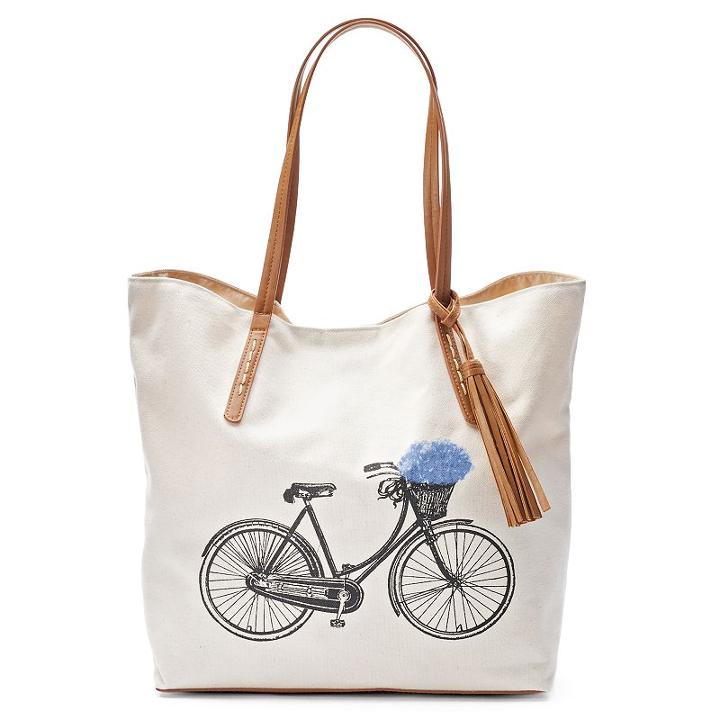 Sonoma Goods For Life&trade; Canvas Tassel Tote, Women's, Beig/green (beig/khaki)