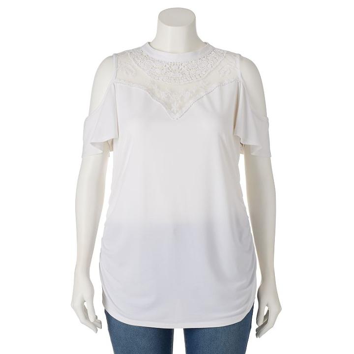 Juniors' Plus Size Heartsoul Illusion Cold-shoulder Top, Girl's, Size: 3xl, Lt Beige