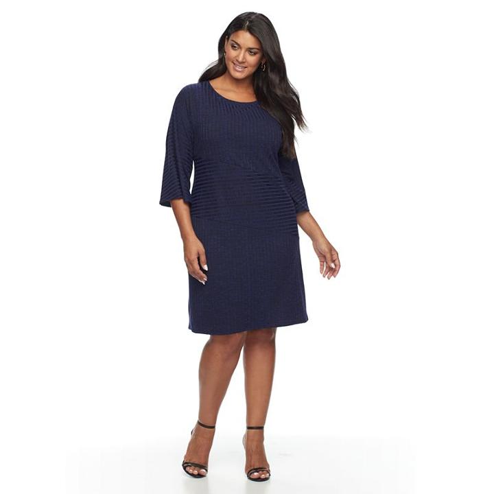Plus Size Apt. 9&reg; Asymmetrical Ribbed Shift Dress, Women's, Size: 0x, Dark Blue
