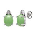 Sterling Silver Jade & Diamond Accent Stud Earrings, Women's, Green