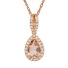 14k Rose Gold Over Silver Morganite Triplet And Lab-created White Sapphire Teardrop Halo Pendant, Women's, Size: 18, Pink
