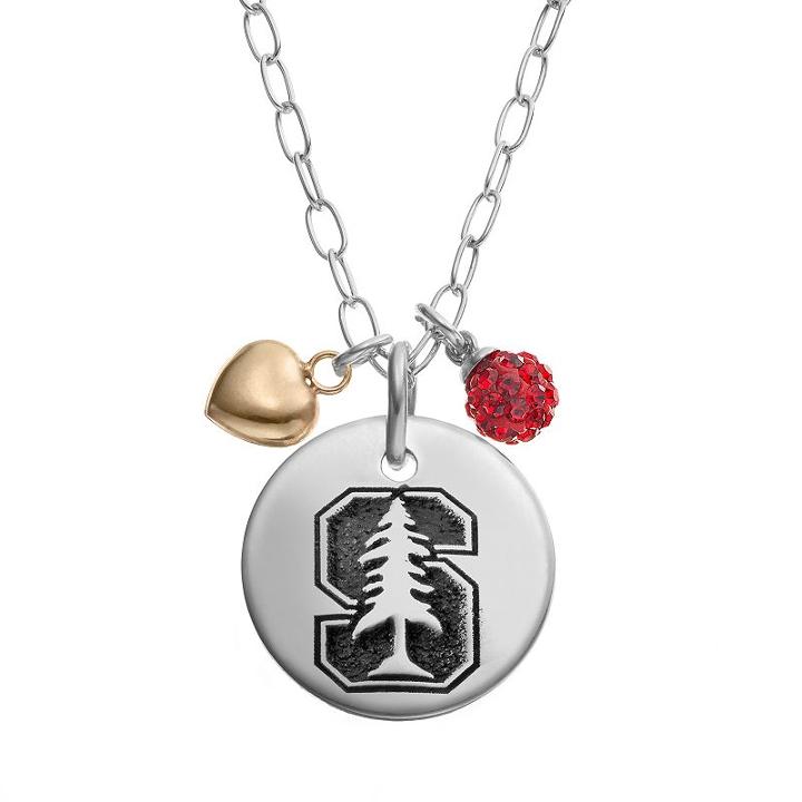 Fiora Crystal Sterling Silver Stanford Cardinal Team Logo & Heart Pendant Necklace, Women's, Size: 16, Red