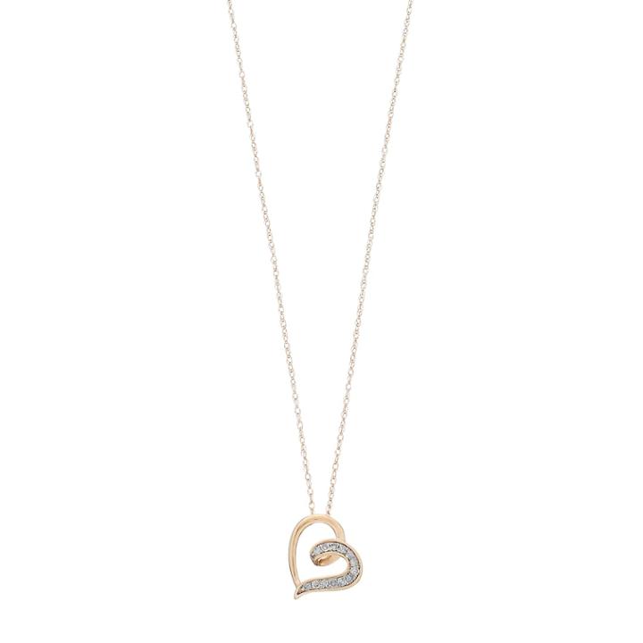10k Gold 1/10 Carat T.w. Diamond Sideways Heart Pendant, Women's, Size: 18, White