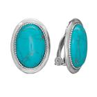 Chaps Silver Tone Simulated Turquoise Oval Frame Clip-on Earrings, Women's, Grey Other