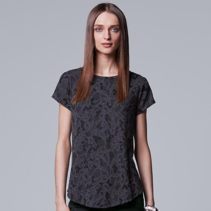 Women's Simply Vera Vera Wang Essential Floral Tee, Size: Small, Dark Grey