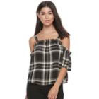 Juniors' Candie's&reg; Plaid Off The Shoulder Top, Teens, Size: Large, Green