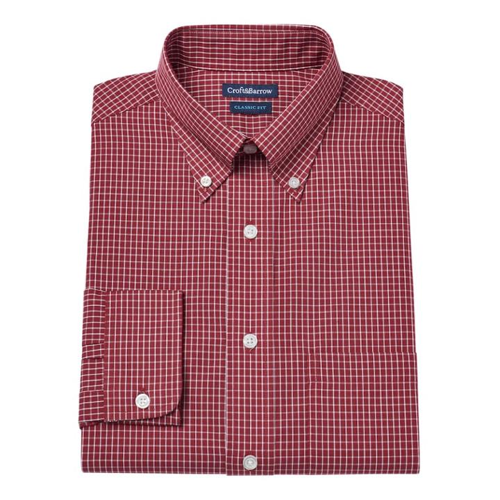 Men's Croft & Barrow&reg; Classic-fit Easy Care Button-down Collar Dress Shirt, Size: 18.5 36/37, Red