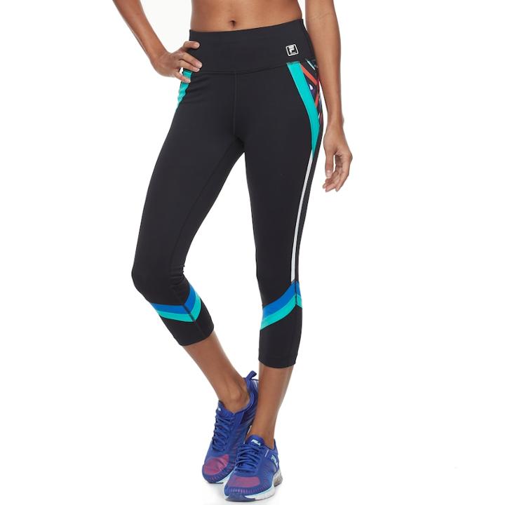 Women's Fila Sport&reg; Geometric High-waisted Capri Leggings, Size: Medium, Black