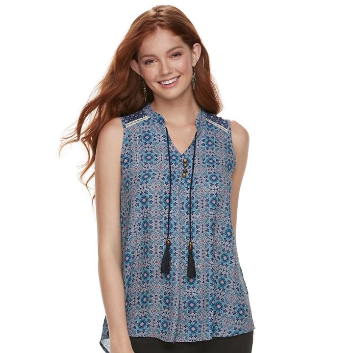 Juniors' Rewind Printed Tassel Tank, Teens, Size: Xl, Orange