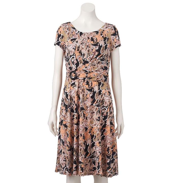 Women's Perceptions Paisley Fit & Flare Dress, Size: Medium, Med Brown