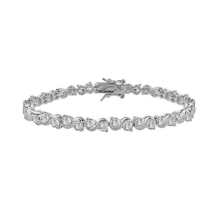 The Silver Lining Cubic Zirconia Silver Tone S-link Tennis Bracelet, Women's, Size: 7.5, White