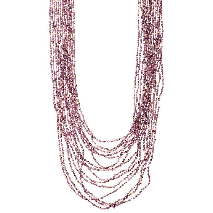 Purple Seed Bead Long Layered Necklace, Women's