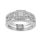 10k White Gold 1 Carat T.w. Diamond Square Halo Engagement Ring Set, Women's, Size: 6