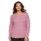Plus Size Croft & Barrow&reg; Striped Textured Sweater, Women's, Size: 2xl, Pink Ovrfl