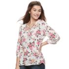 Juniors' Pink Republic Print Cross Front Top, Teens, Size: Large, White