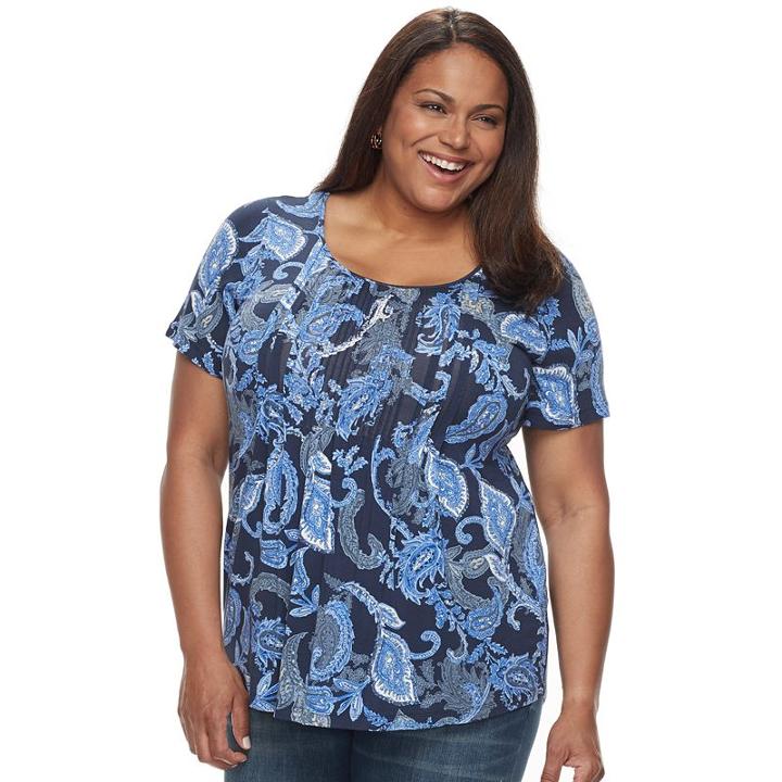 Plus Size Croft & Barrow&reg; Pleated Scoopneck Tee, Women's, Size: 3xl, Blue (navy)